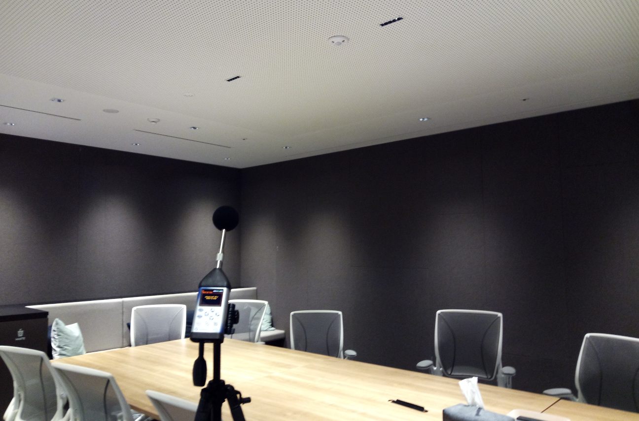 Meeting room Acoustic Tests for Reverberation Time being conducted by JCK Acoustics
